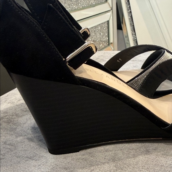 Athena Alexander Black and Silver Wedge Sandals - Picture 10 of 13
